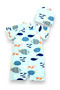 Unisex Kids Fish Patterned Short Sleeve Bonneted Swimsuit Set with Zipper Closure - 3