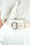 Women's Beige Leather Belt with Metal Buckle - 100 cm Trouser Belt - 2