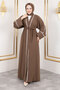 Snap Fastener Piping Detailed Shawl Abaya Tsd250174 Brown - 4
