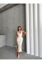 Women's Cream Strap Openwork Summer Knitwear Dress - 3