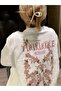 Women's Floral Printed Oversize Short Sleeve White Pinterest Tshirt