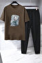 Unisex Flower Pot Design Printed Tshirt Tracksuit Set
