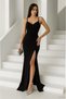 Women's Diver Fabric V-Neck Slit Detailed Maxi Dress, Evening Dress-Graduation Dress