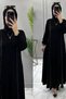 Nur Elbi̇se Crystal Belis Fabric Women's Black Two Side Glue-On Stone Detailed Leather Insert Stylish Dress