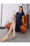 Navy Blue Ottoman Fabric Short Sleeve Midi Dress with Slit Detail – with Sun Accessories 7279 - 2