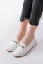 Orthopedic Daily Soft Women's White Skin Perforated Stone Buckle Ballerina Shoes - 2