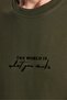 Men's Oversize Wide Cut Cotton Printed Crew Neck Khaki T-Shirt - 3