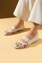 Women's Ballerinas Beige Floral Embroidered Lightweight Comfortable Sole Stylish Casual Shoes - 2