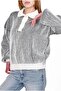Buttoned Black and White Striped Polo Neck Women's Sweater