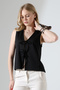 Aust Women's Bow Tie Detail Textured Vest & Blouse & Cardigan - Black - 3