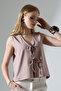 Aust Women's Bow Tie Detailed Textured Vest & Blouse & Cardigan - Beige - 6