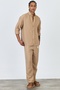 Premium New Season Men's Summer Comfortable Fit Shirt & Pants Bottom Top Light Coffee Linen Set Ls-3298 - 2