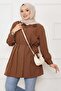 Boydan Hidden Buttoned Pleated Detailed Hijab Shirt Brown - 2