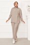 Side Tie Button Detailed Hijab Suit Beige - 3