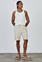 Premium Men's Elastic Waist 100% Cotton White Striped Ecru Woven Shorts Ls-93111 - 4