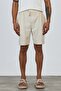 Premium Men's Elastic Waist 100% Cotton White Striped Ecru Woven Shorts Ls-93111