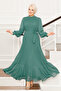 Organza Sleeves Hijab Evening Dress Green