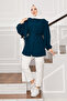 Shoulder Detailed Hidden Button Hijab Shirt Petrol
