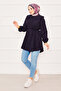 Double Collared, Tie-Waist Hijab Shirt, Navy Blue - 4