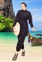 Zipper Detailed Hijab Swimsuit Navy Blue