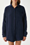Women's Tilda 100% Cotton Muslin Oversize Navy Blue Shirt - 7