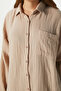 Women's Tilda 100% Cotton Muslin Oversize Beige Shirt - 3