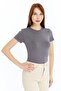 Women's Anthracite Gray Round Neck Short Sleeve Viscose Blouse - 2