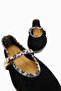 Genuine Leather Aliana Black Suede Buckle Leopard Detailed Women's Ballerinas - 4