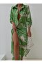Women's Satin Chiffon Patterned Shirt Dress - 4