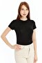 Women's Black Round Neck Short Sleeve Viscose Blouse - 2