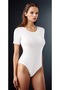 Women's Cotton Stretch Fabric Combed Cotton Short Sleeve Crew Neck Black & White 2-Piece Hooked Bodysuit - 5