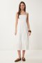 Scalloped Flounce Summer Linen Dress Ecru Lub0107 - 2