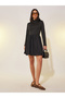 Solid Long Sleeve Balloon Hem A-Line Mini Dress - 2
