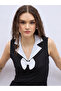 Contrast Notch Lapel Sleeveless Top with Bow Detail - 4