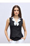 Contrast Notch Lapel Sleeveless Top with Bow Detail - 2