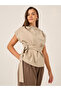 High Neck Sleeveless Top with Belt Detail - 2