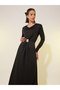 Solid V-Neck Embellished Button Maxi Dress - 3