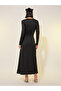 Solid V-Neck Embellished Button Maxi Dress - 5