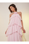 Women Pink Solid Halter Neck Tiered Maxi Dress with Corsage Detail - 3