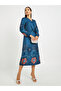 Floral Print Balloon Sleeves A-Line Midi Dress - 2