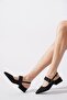 Payka Side Metal Buckle Back Open Women's Ballerina Black Satin - 3