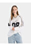 Women Long Sleeve V-Neck Printed T-Shirt Off White - 2