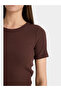 Women Brown Ribbed Short Sleeve TShirt - 4