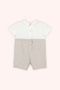 Newborn Beige Jumpsuit with Bow Tie and Stripe Pattern - 3
