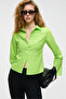 Grinne Women's Slim Shirt Collar Long Sleeve Slim Long Peanut Green Shirt - 3