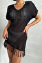 Women's Tasseled Bikini Top Mesh Knit Mini Beach Dress Black Tunic