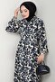 Pastel Floral Patterned Anthracite Viscose Dress - 5