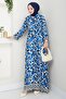 Pastel Floral Patterned Cobalt Blue Viscose Dress - 3