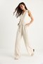 Women's Beige Striped Stripe Casual Vest Palazzo Pants Linen Bottom-Top Set 9311 60281066 - 4