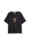 Leopard Kitty Printed Relaxed Fit Black Women's Tshirt